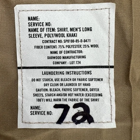 U.S. military DSCP‎ Valor Collection Men's dress shirt 16x35 Khaki Made in USA - Picture 7 of 13